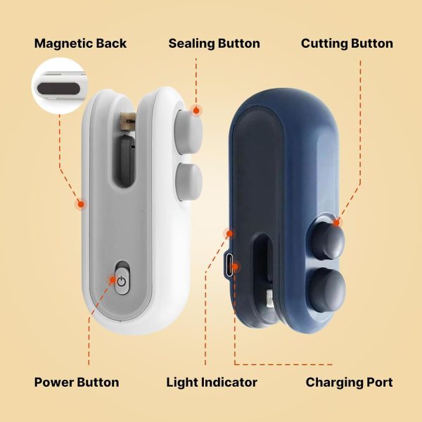 Heat Sealing Machine 2 in 1 Cutting and Sealer USB Rechargeable Food Sealer Mini Sealer for Snack Storage Food Sealer for Chip Bags, Plastic Bags, etc