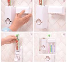 Tooth Paste Dispenser With 5 Brush Holder Wall Mounted Automatic Hands Free Toothpaste Dispenser
