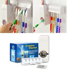 Tooth Paste Dispenser With 5 Brush Holder Wall Mounted Automatic Hands Free Toothpaste Dispenser